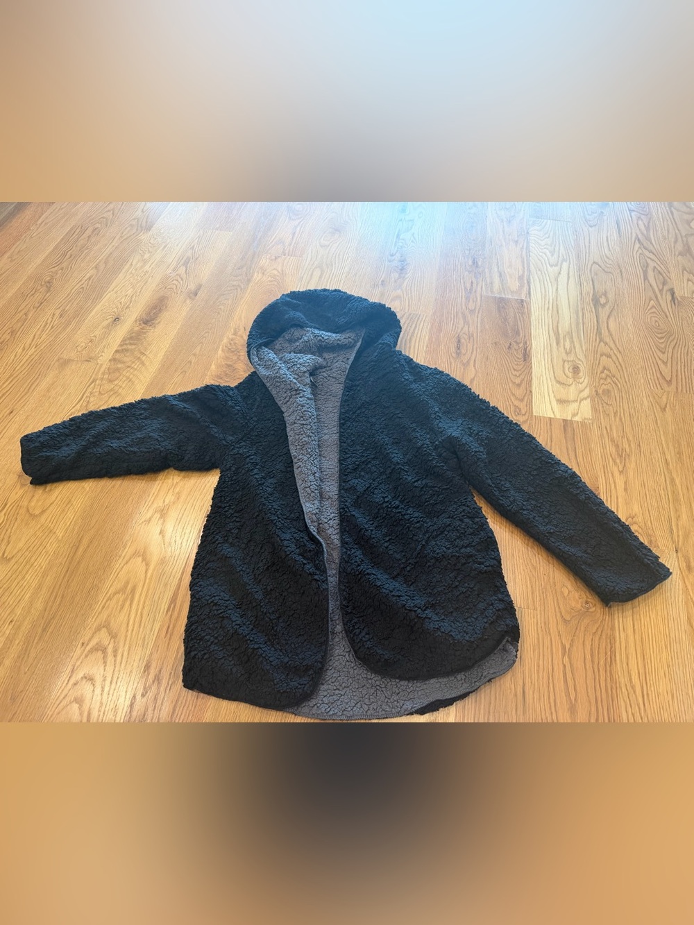 NWT Weatherproof Reversible Teddy Sherpa Hooded Jacket - Black/Grey - Picture 2 of 3